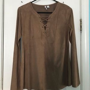 Suede long sleeve blouse